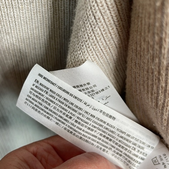 Abercrombie & Fitch Open Cardigan Sweater Tan White Ribbed Draped Pockets Small - Picture 9 of 12